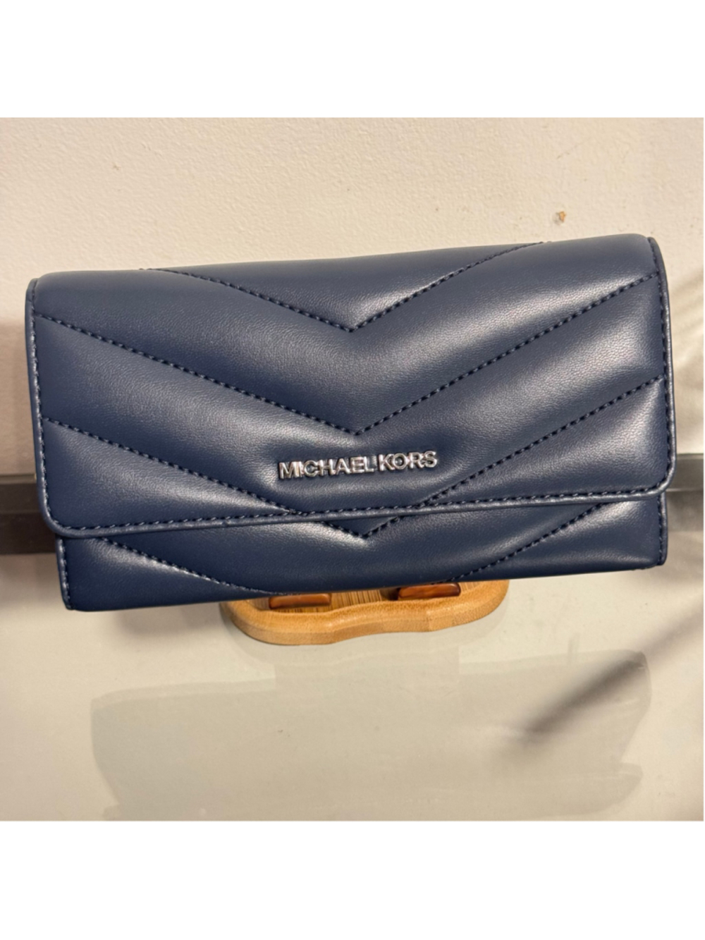 Michael Kors Navy Blue Soft Quilted Leather Large Trifold Wallet